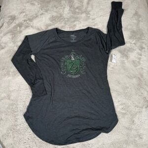 NWT Harry Potter Slytherin Jewel Crest Long Sleeve‎ T-Shirt Top Charcoal M